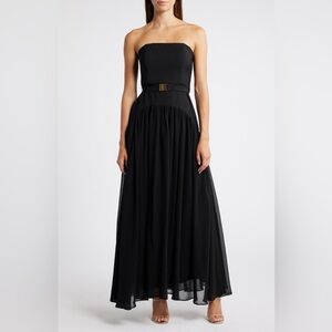 Hutch Belted Strapless Drop Waist Buckle Black Maxi Black Tie Dress in Size 4